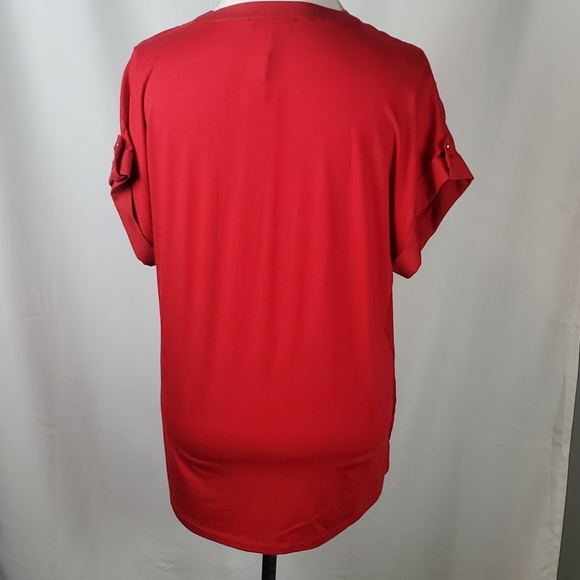 CALVIN KLEIN RED ROLL-SLEEVE TOP SIZE SMALL - Picture 5 of 11